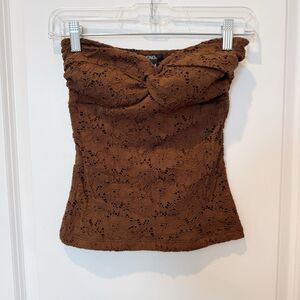 Vintage XOXO Womens Y2K Lace Tube Top Medium Coquette Chocolate Twist Knot Boho
